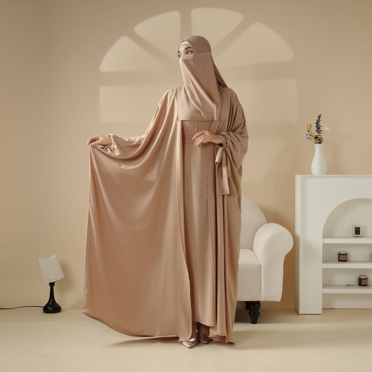 5 - Piece Set Farasha Abaya, Premium Farasha Textured Open Abaya (MOA095) - Mariam's Collection