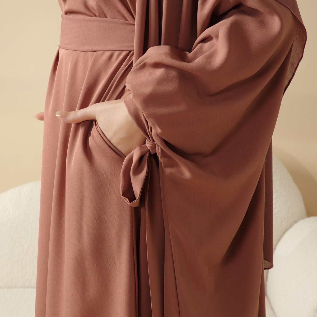 5 - Piece Set Farasha Abaya, Premium Farasha Textured Open Abaya (MOA095) - Mariam's Collection