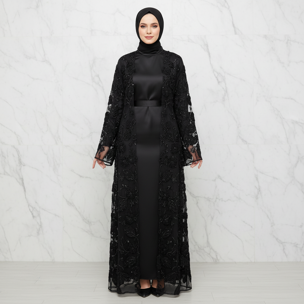 Sunlit Petals Floral Embroidered Abaya – Secret Garden Series (MOA300)