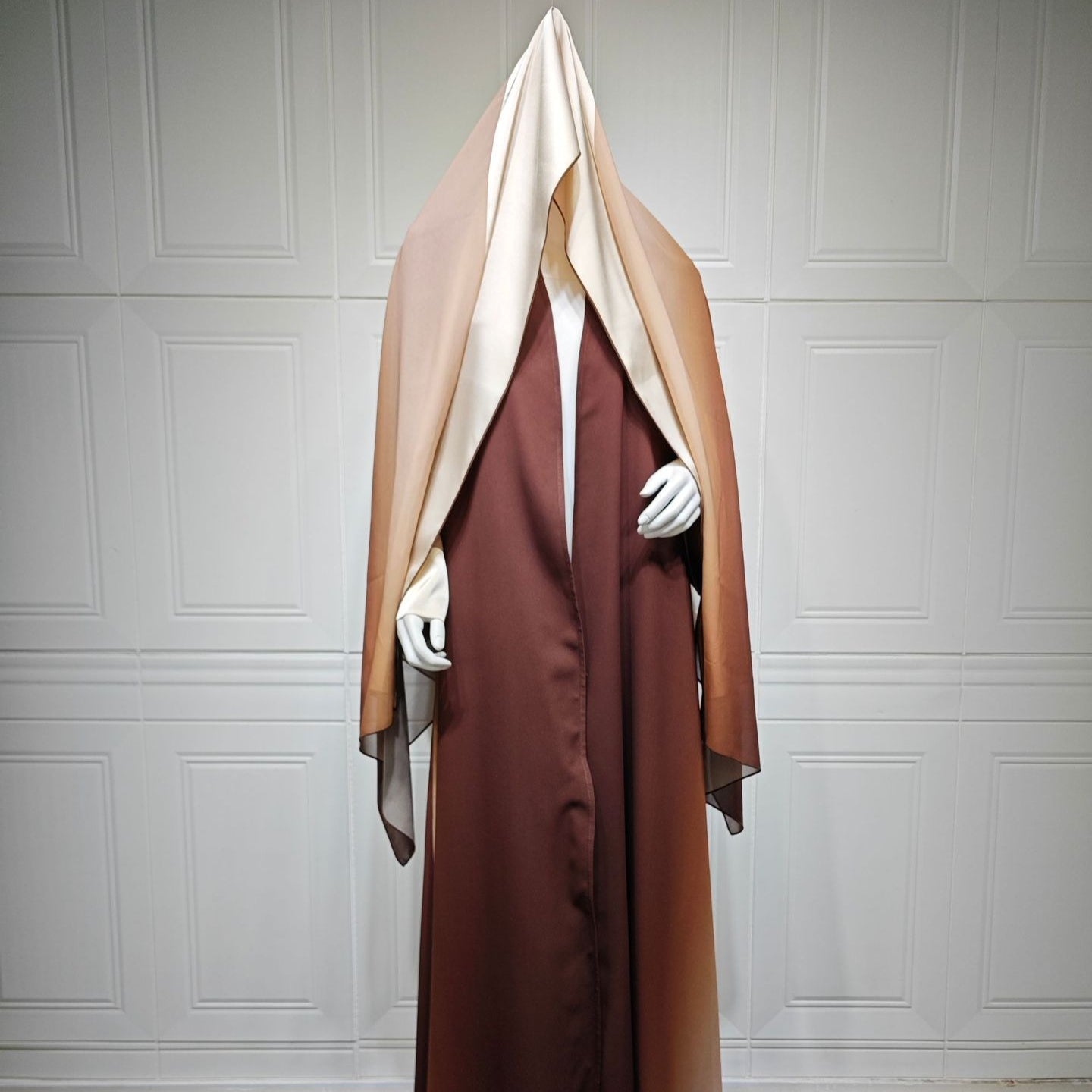 Two-Tone Colour-Block Open Abaya with Matching Hijab(MOA347)