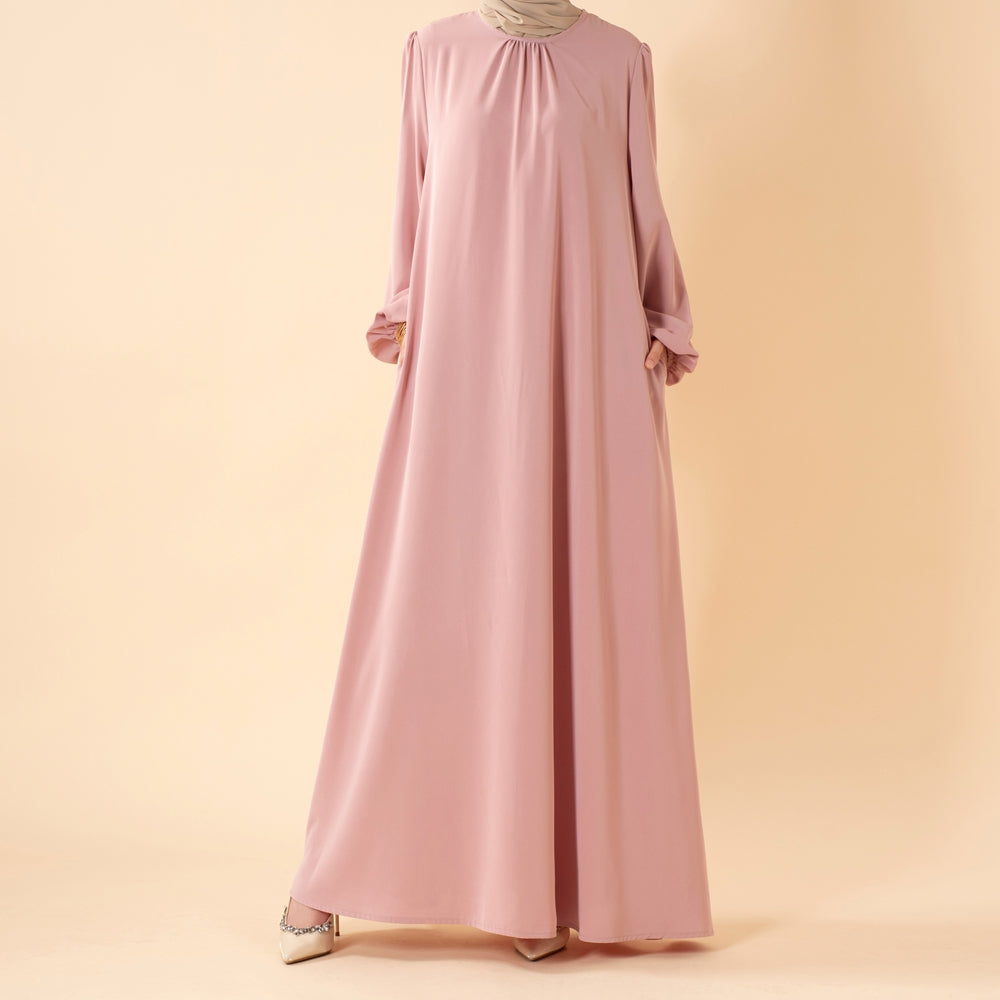 Candy Color Pleated Abaya | Must - have Essential Basic Dress (MA142) - Mariam's Collection
