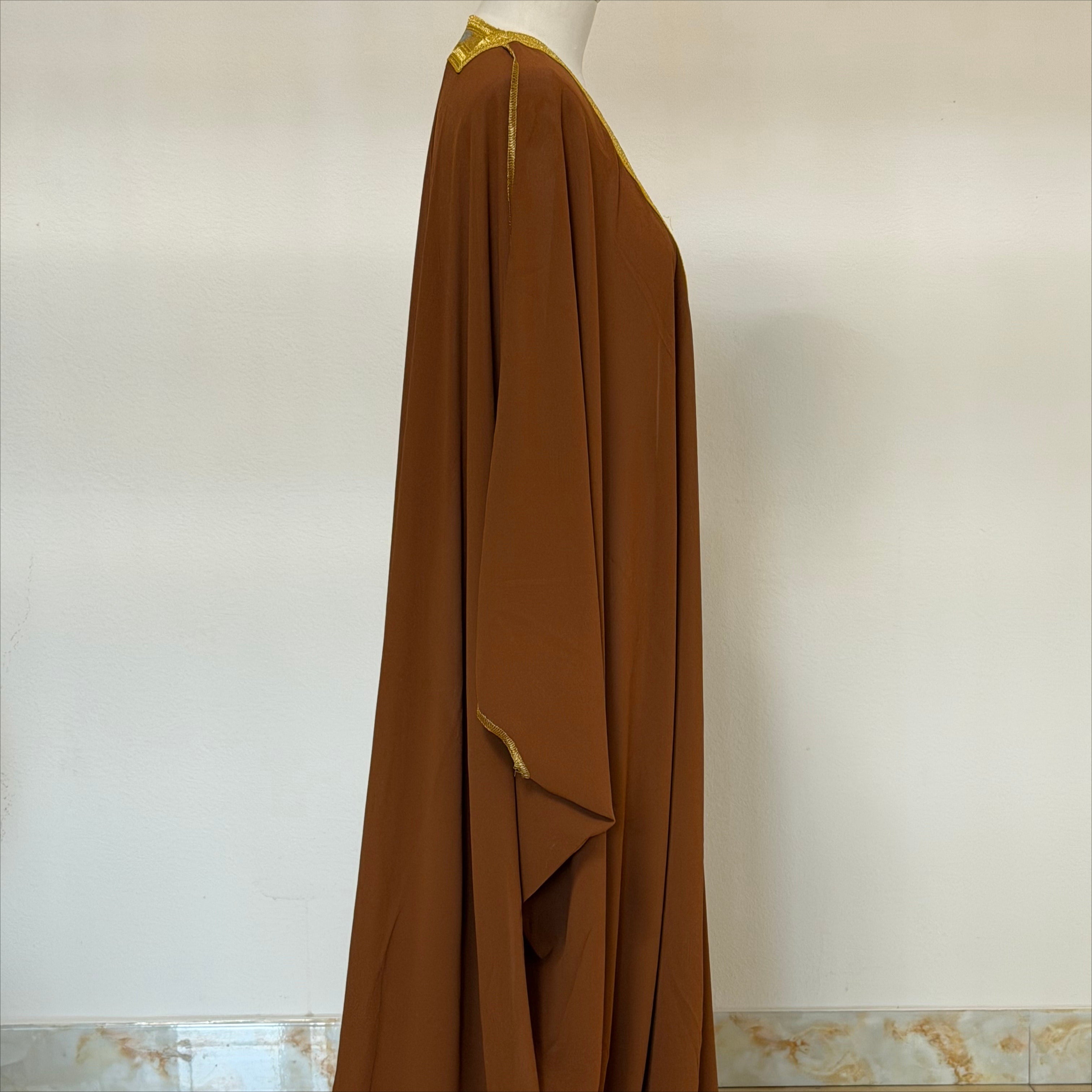 Archive Piece Gold Geometric Embroidered Batwing Open Abaya - MP056 (Size L Only)