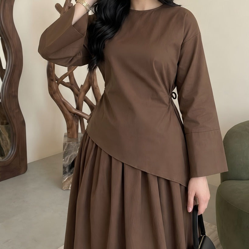 Solid Colour Top & Maxi Skirt Set(MS556)