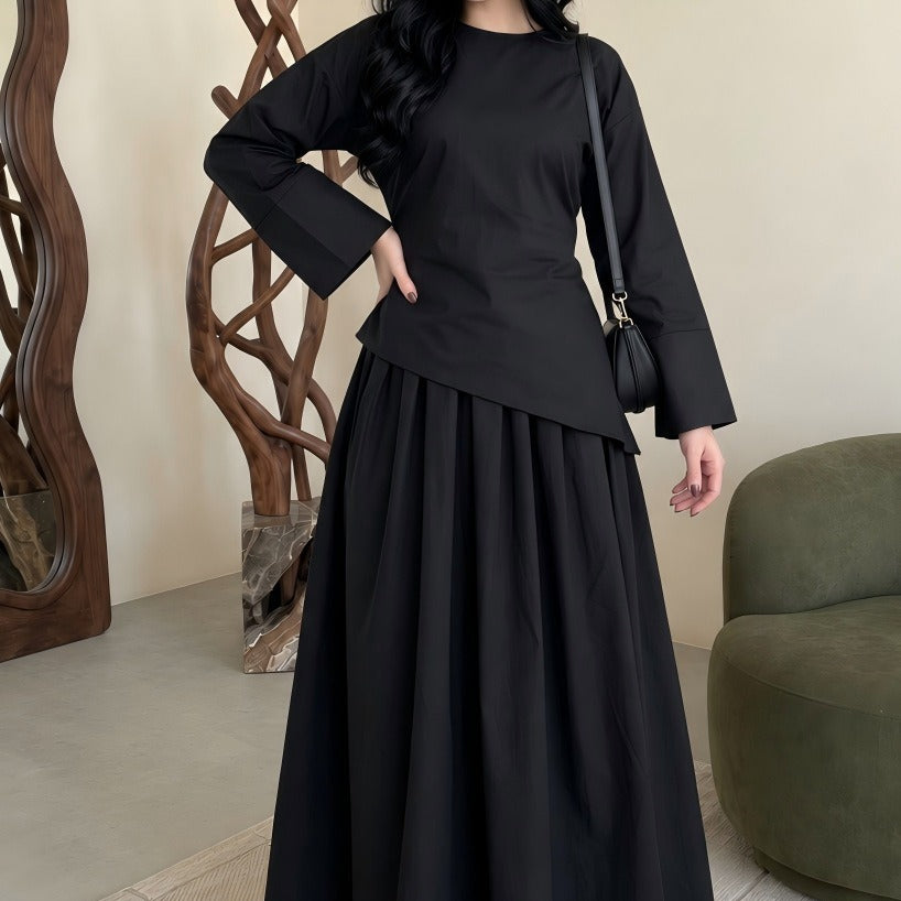 Solid Colour Top & Maxi Skirt Set(MS556)
