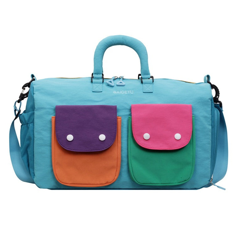 Colorblock Travel Duffel Bag - Lightweight Carry-On Weekender Bag with Shoulder Strap & Exterior Pockets(MAC480)