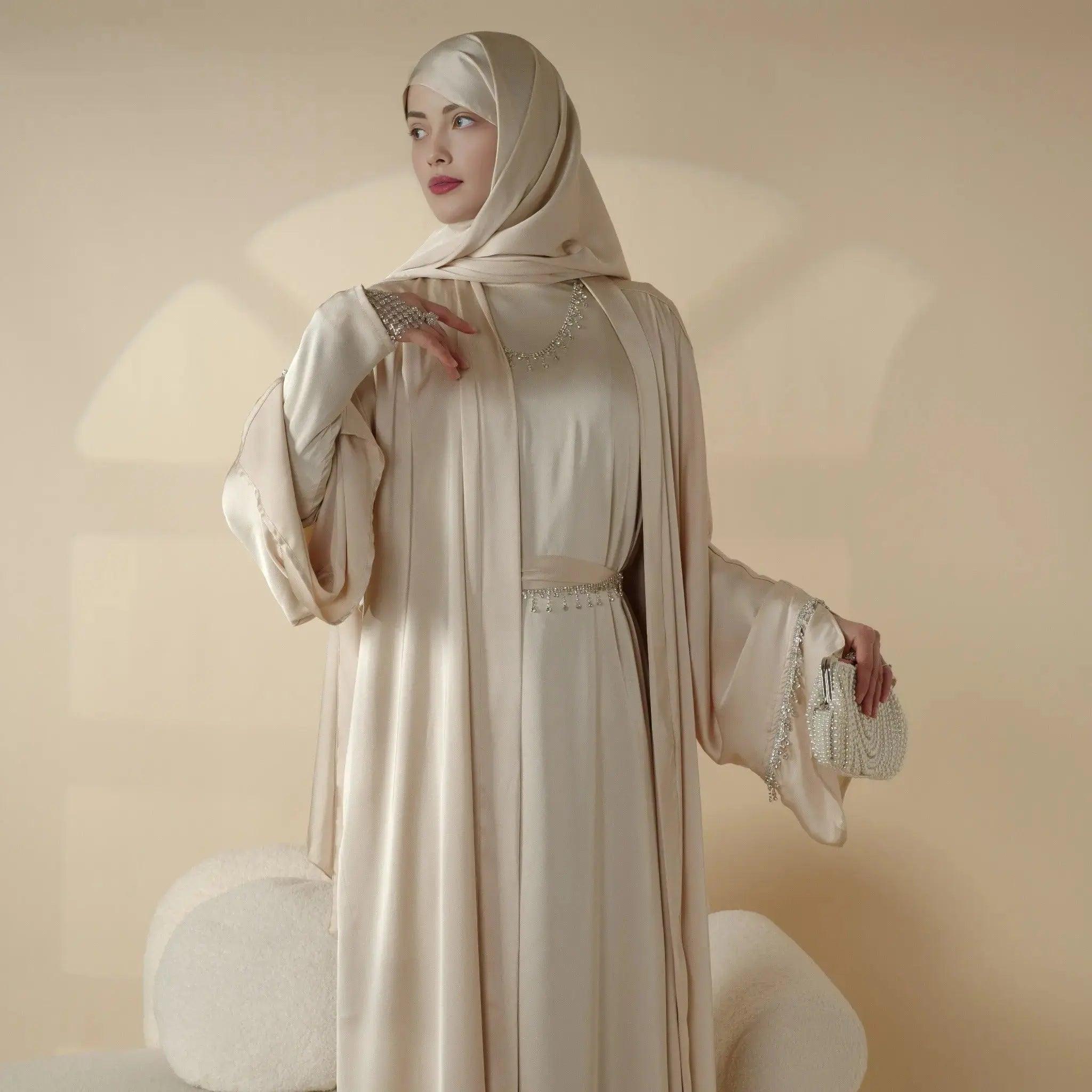 MOA041 Luxury Satin Diamond Tassel Abaya Set 6-Piece  (Preorder 30 days) Mariam's Collection
