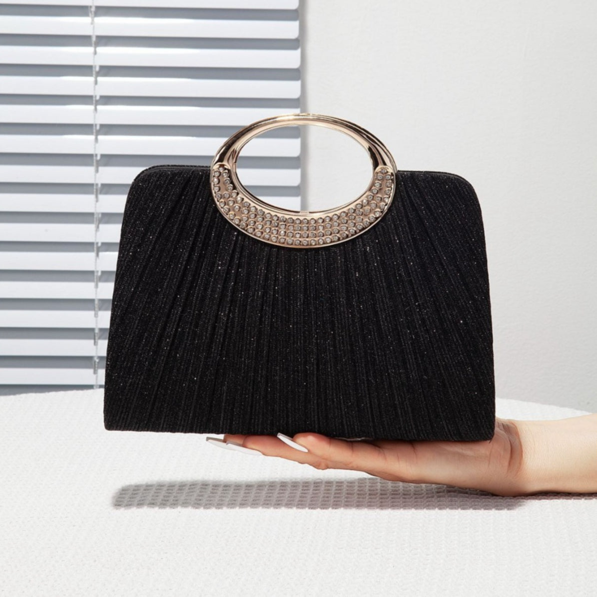 Oval Ring Handle Pleated Satchel Bag(MAC441)