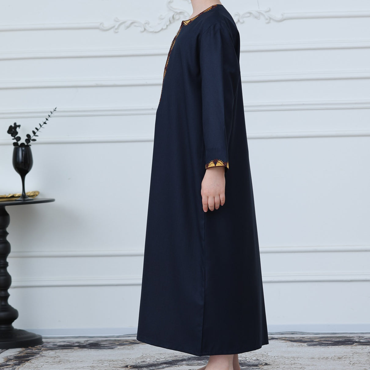 Boys Embroidered Thobe with Gold Trim(MKB017)