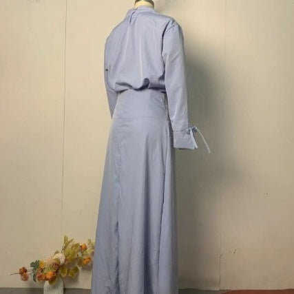 Tie-Cuff Blouse with High-Waist Skirt(MS293)