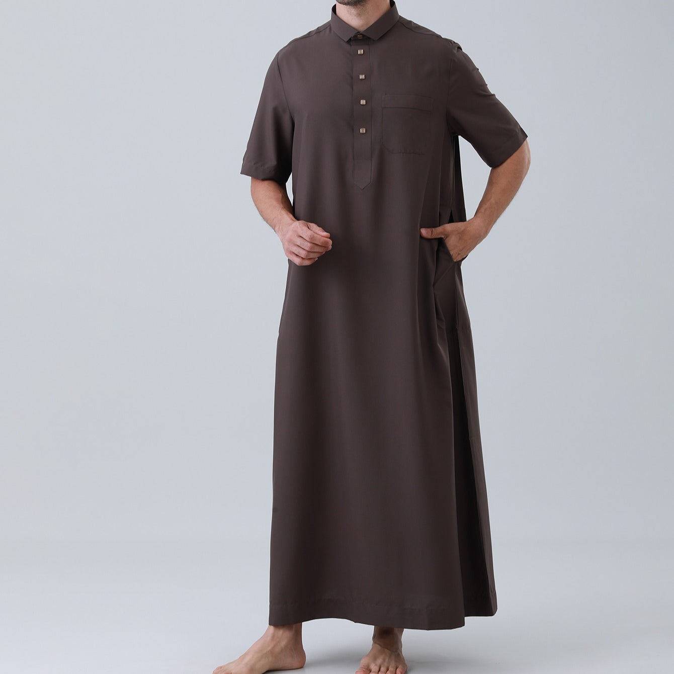 Men's Solid Color Thobe with Button Placket(MT038)