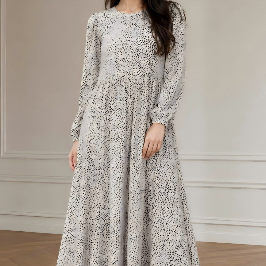 Scattered Spot Print Long Sleeve Maxi Dress(MS493)
