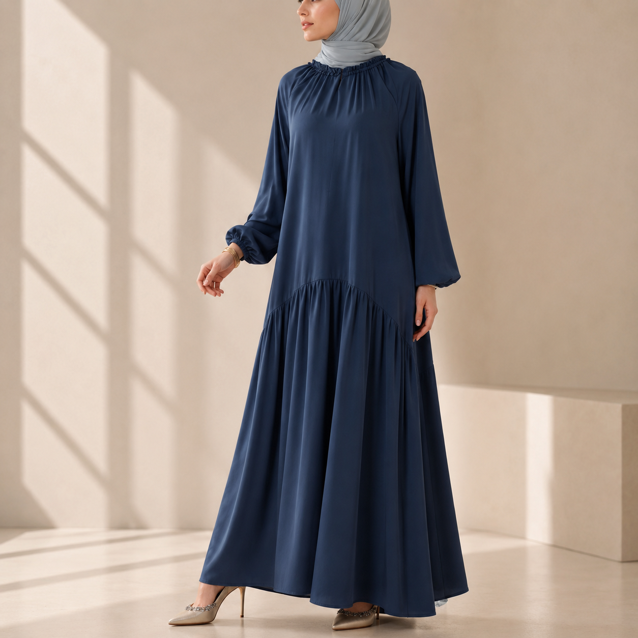 hijab maxi dress Ruffle Trim Pleated Relaxed with Waist Tie(MA424) Dusty Rose / M Women's 2025 Summer Beach Color:Brown over Yellow blowout24 the Amara Maxi is