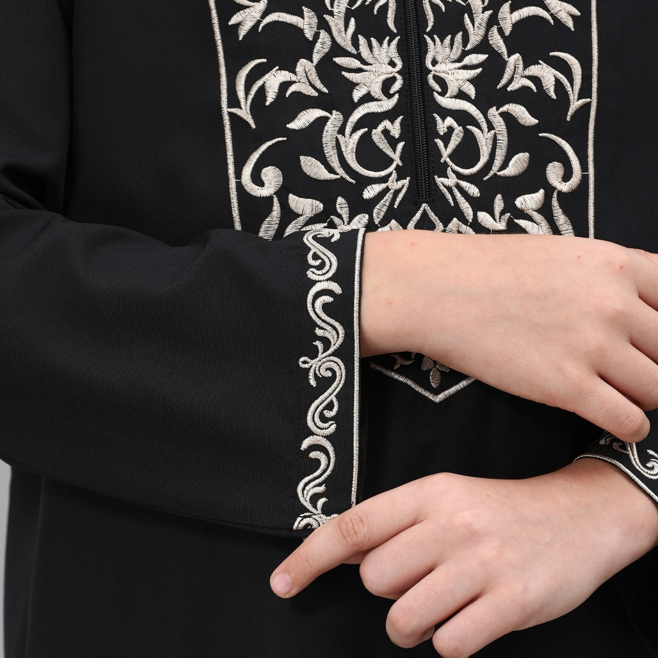 Boys Black Embroidered Tunic & Pants Set(MKB021)