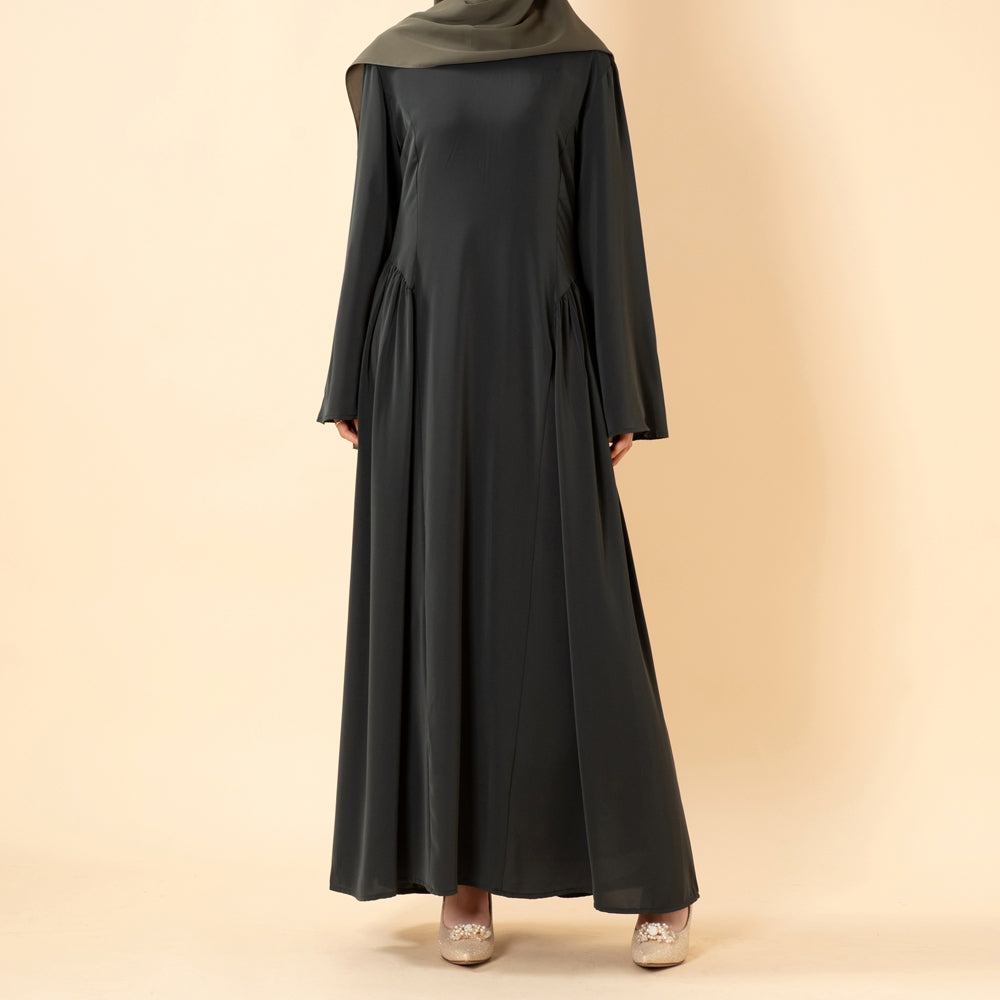Nida Flared Maxi Dress with Pleated A-Line Skirt & Wide Bell Sleeves(MS435)