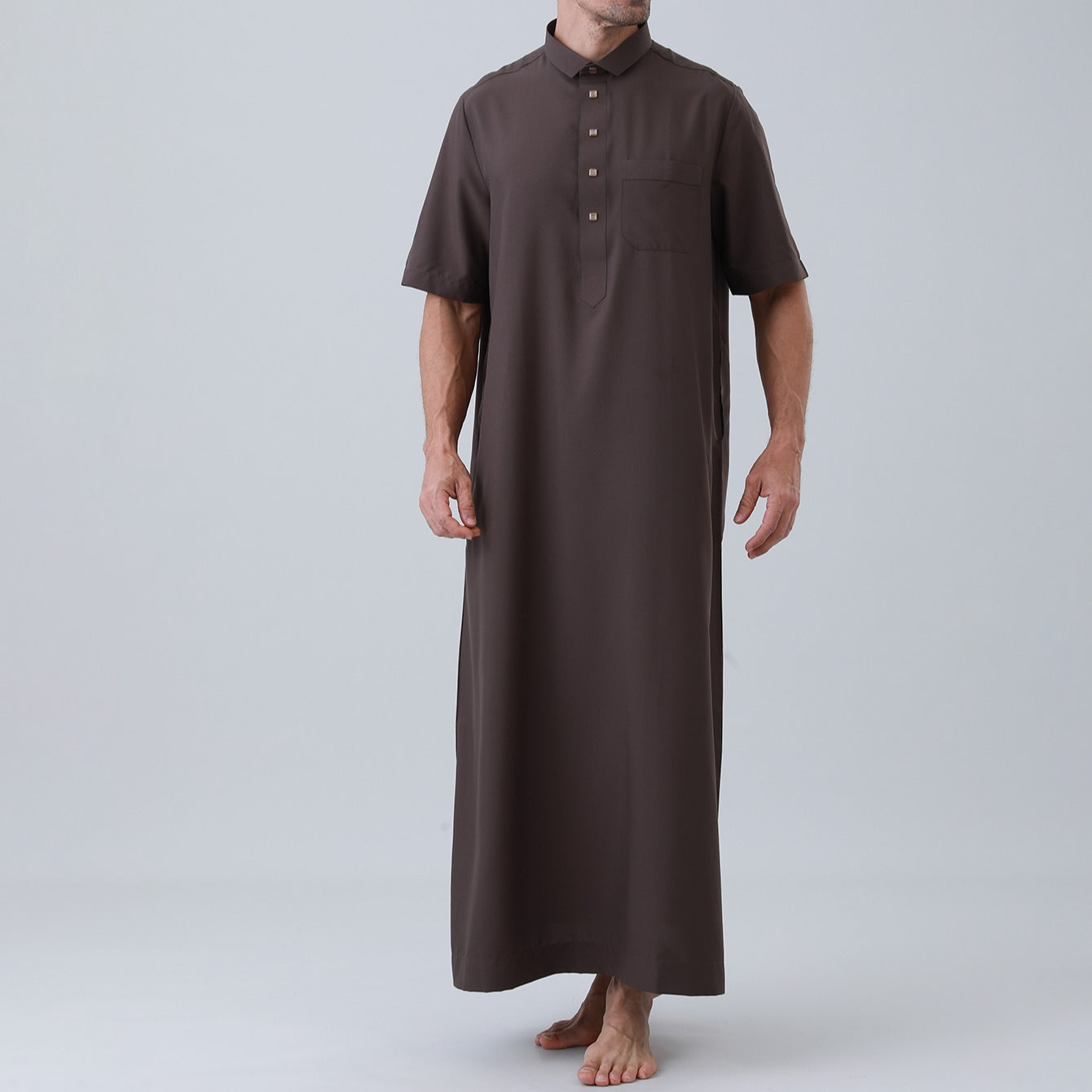 Men's Solid Color Thobe with Button Placket(MT038)