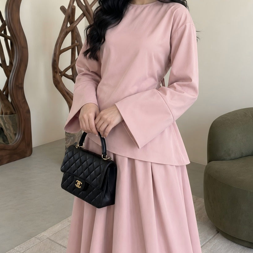 Solid Colour Top & Maxi Skirt Set(MS556)