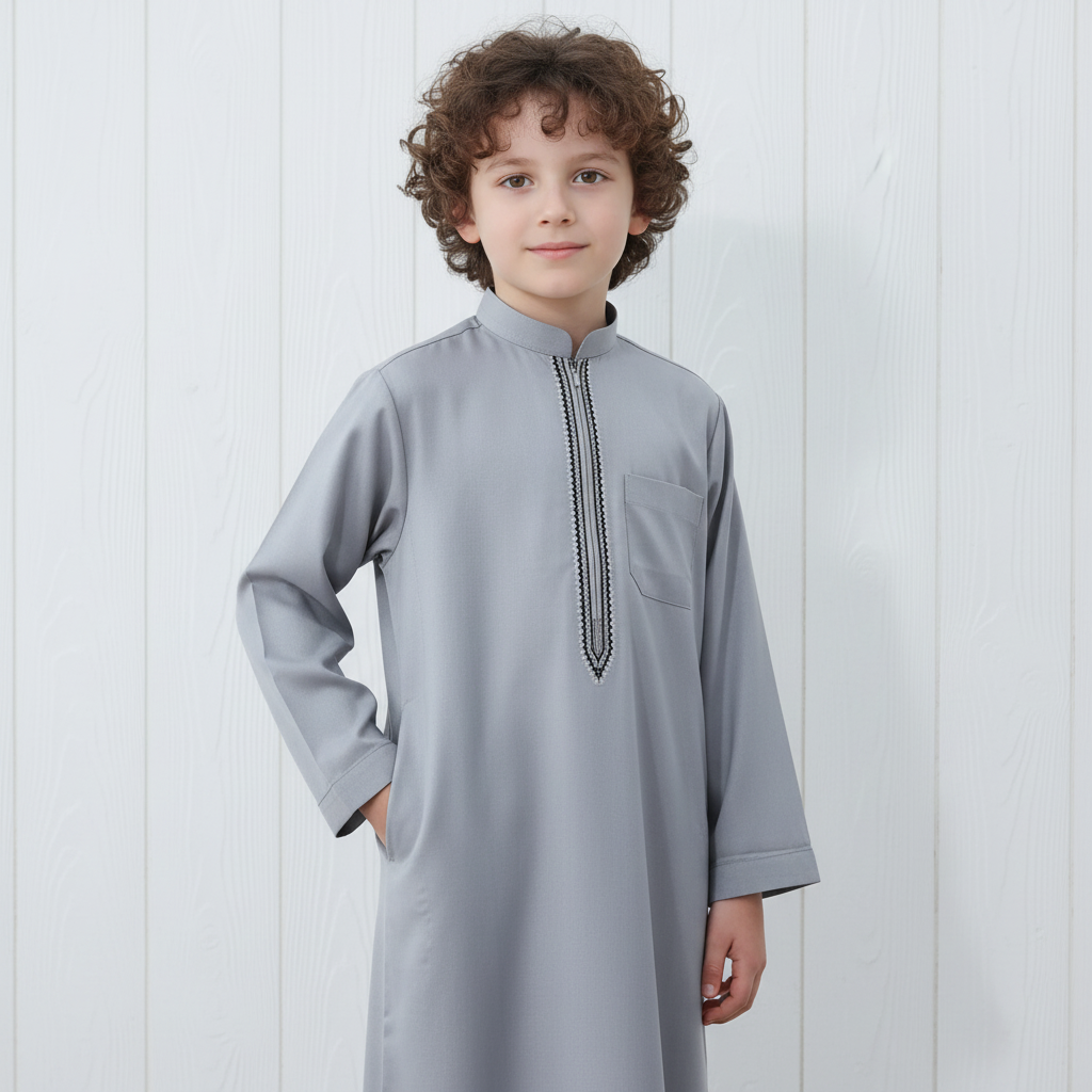 Boys Embroidered Thobe with Pockets(MKB013)