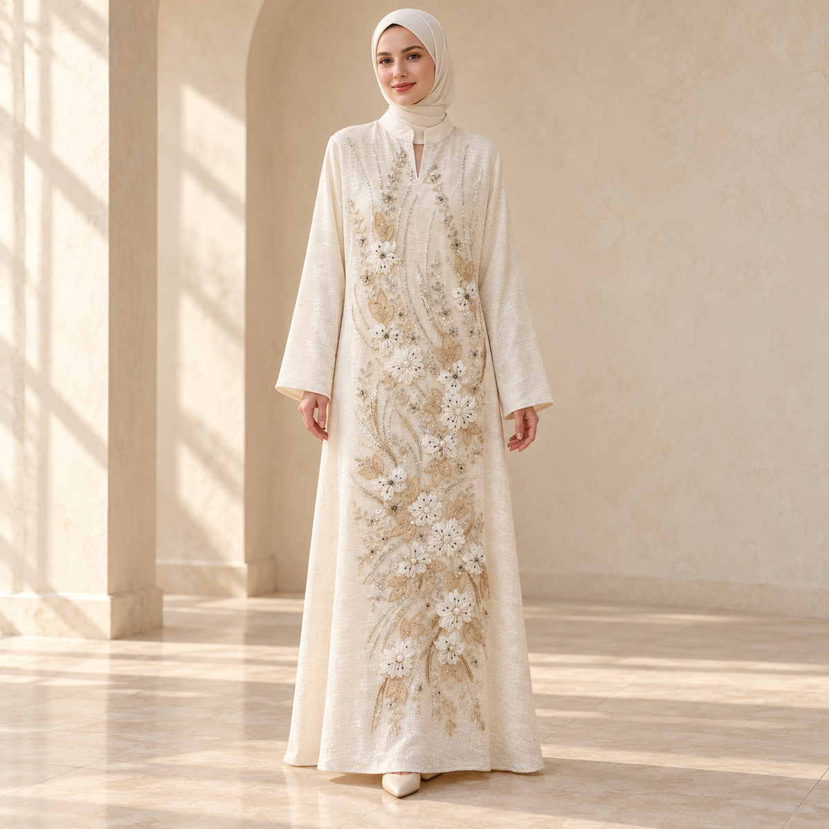 Luxury Embroidered Beaded Abaya | 3D Floral Sequin Evening Gown(MA477)
