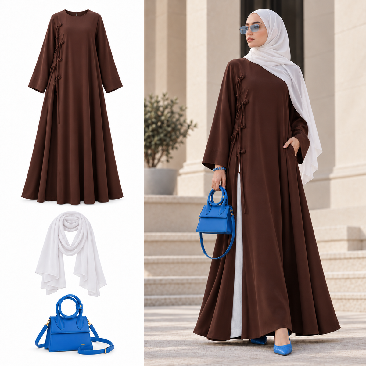 Cocoa & Cobalt Outfit Set | Tunic, Hijab & Bag