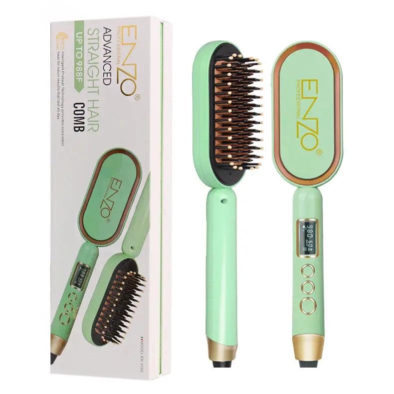 ME001 ENZO Stock Fast Heat PTC Professional Styling 2 In 1 Curler hair Straightener Brush Anion Ceramic Electric Ionic Hot Hair comb