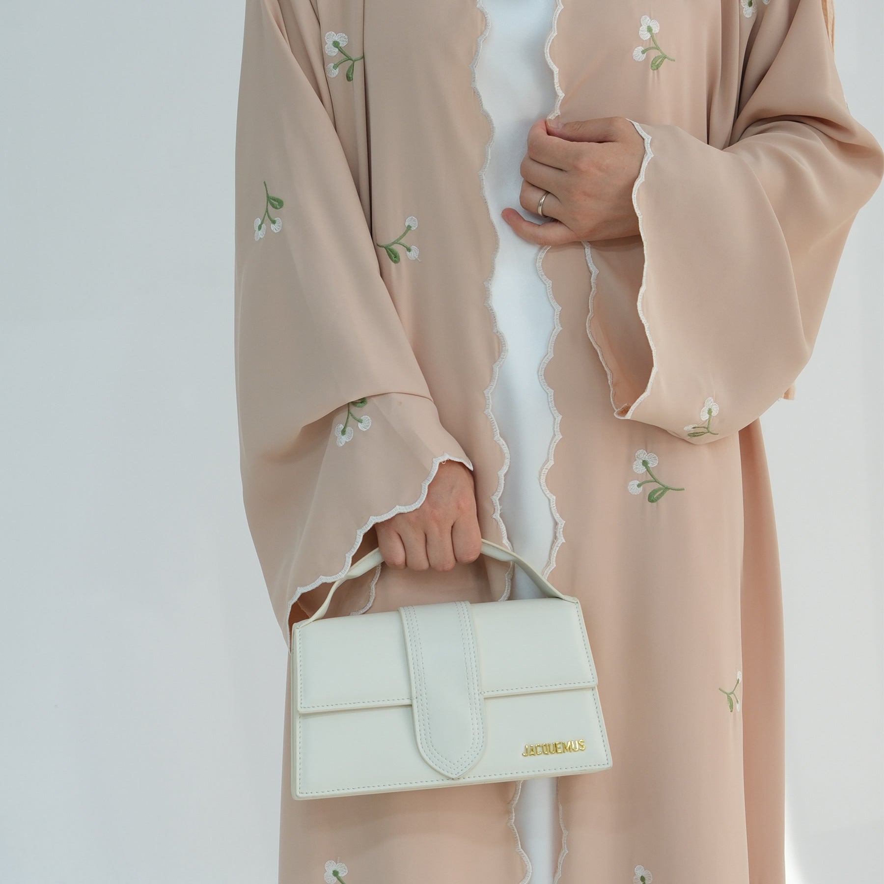 Open Abaya With Flower Embroidery | Floral Embroidered Elegant Open Abaya  (MOA101)