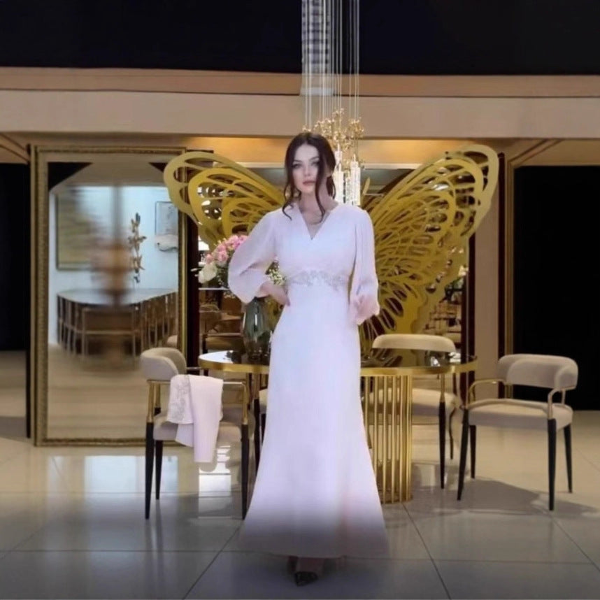 French-Style Pleated Bodice Dress with Bow-Neck(MS309)