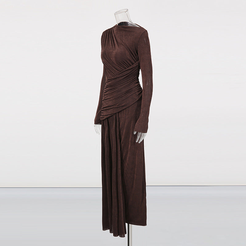 Diagonal Ruched Maxi Dress(MS467)