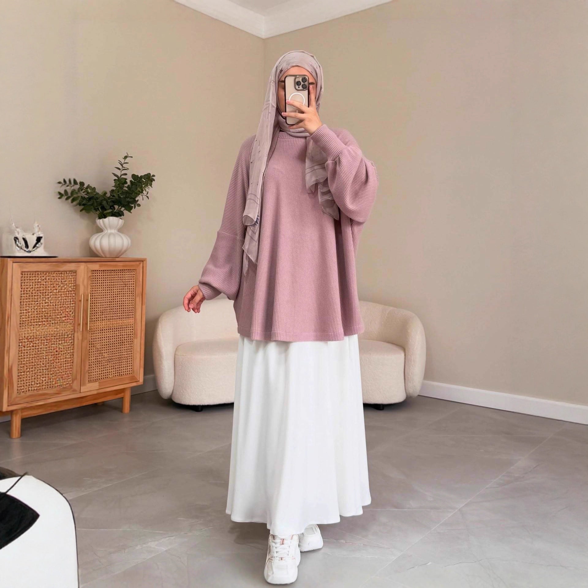 Ribbed Knit Sweater & Maxi Skirt Set | Oversized Pullover Two-Piece(MS224)