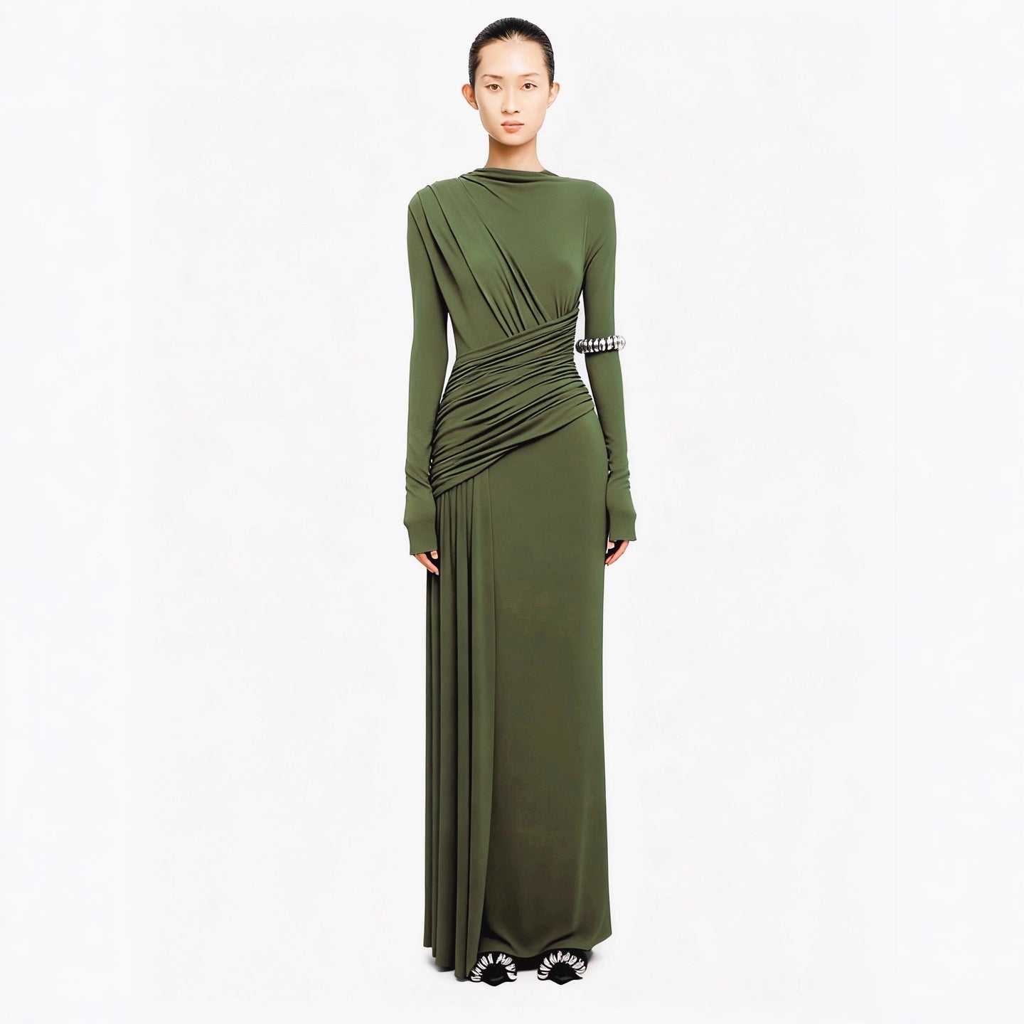 Asymmetric Draped Evening Gown(MS220)