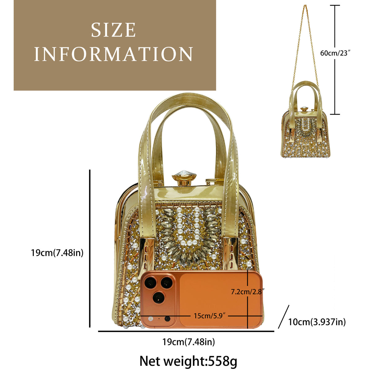 Luxe Pearl & Rhinestone Evening Clutch Bag – Crossbody Handbag with Chain Strap (MAC488)