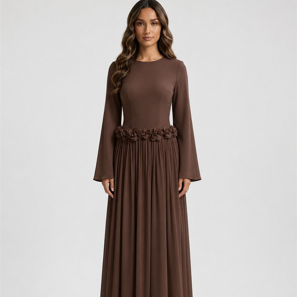 3D Rose Waist Fitted Maxi Dress(MS515)