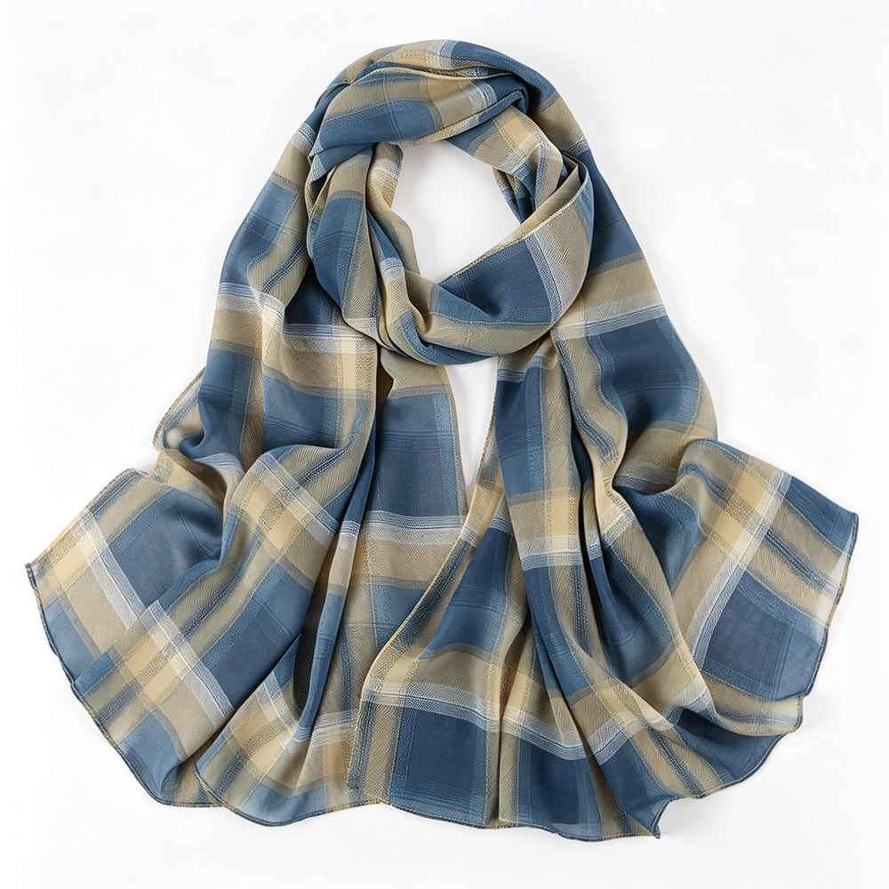 Vintage Tartan Plaid Lightweight Hijab Scarf(MH258)