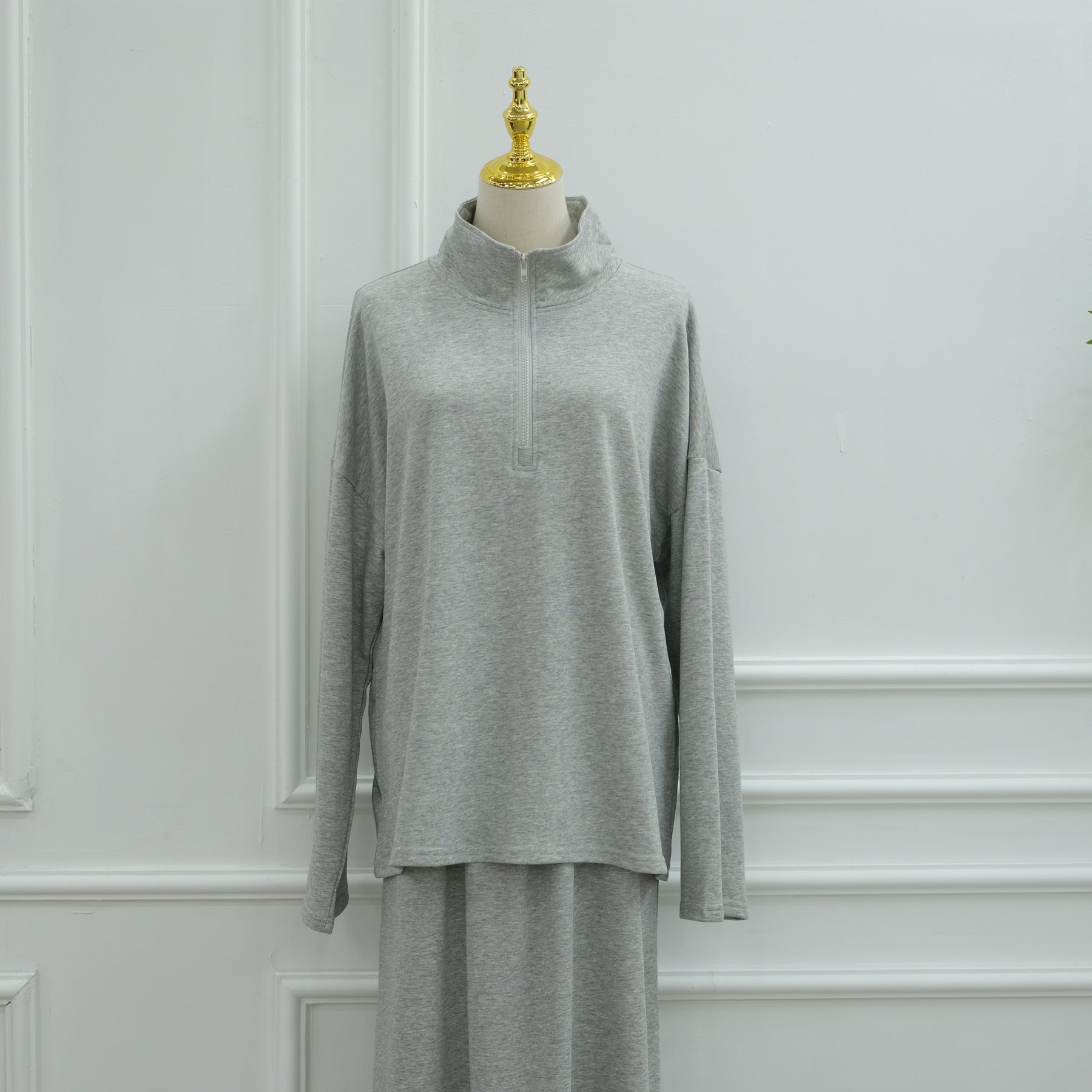 Cotton Half-Zip Top & Maxi Skirt Set(MS441)