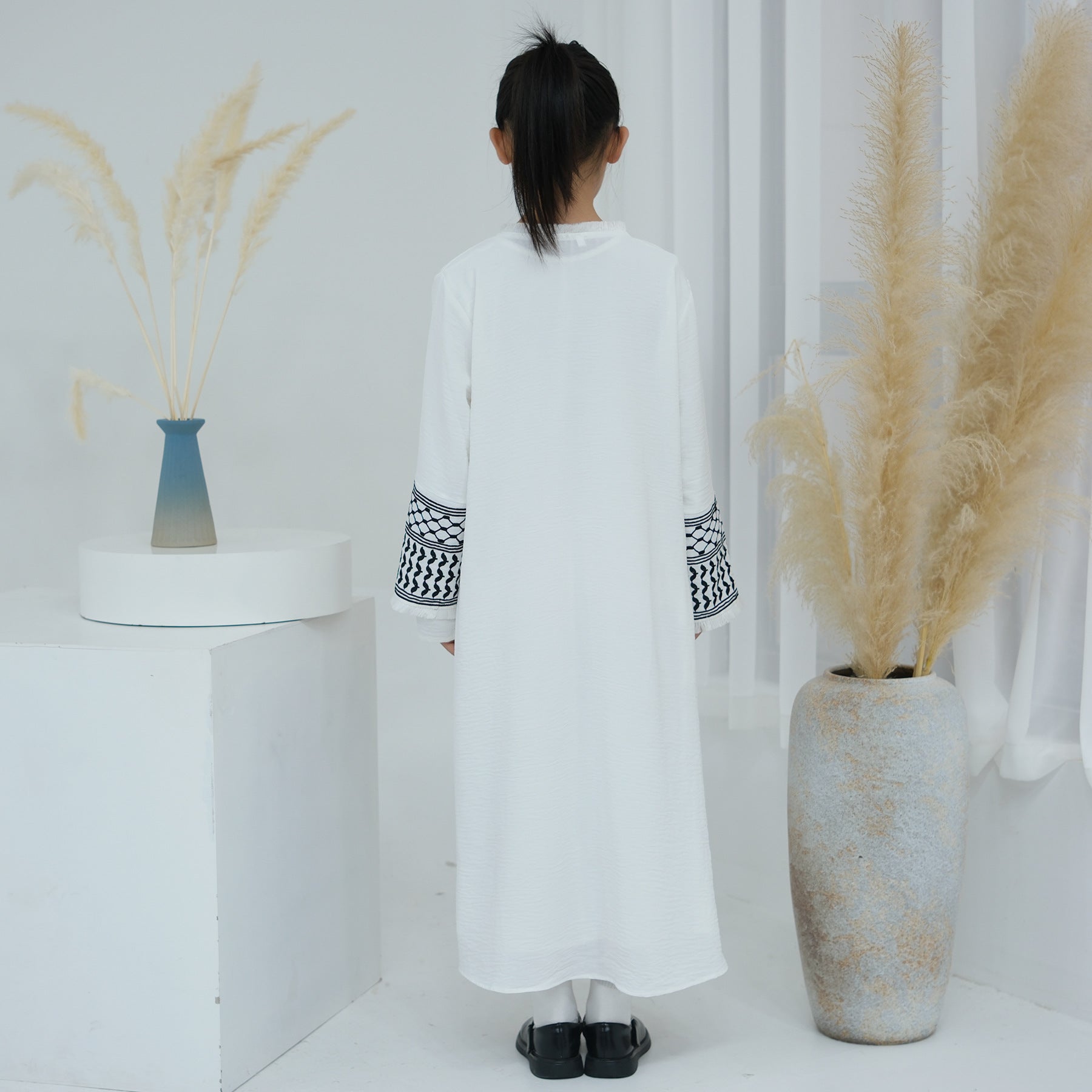 Embroidered Children's Abaya Set Pakistan Geometric Print Robe Abaya with Matching Belt. (MKG015)
