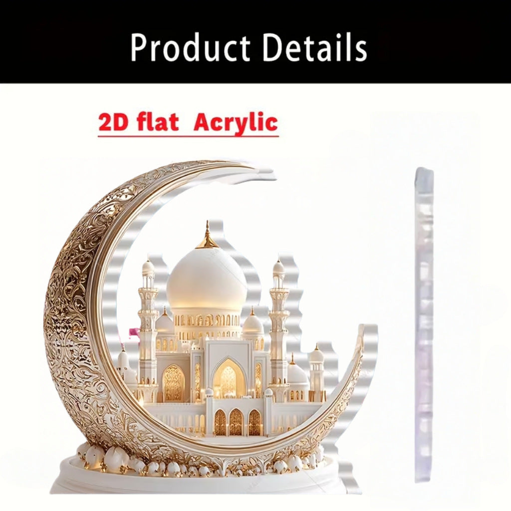 Islamic Crescent with Islamic Motifs Acrylic Desktop Ornament (MAC398)