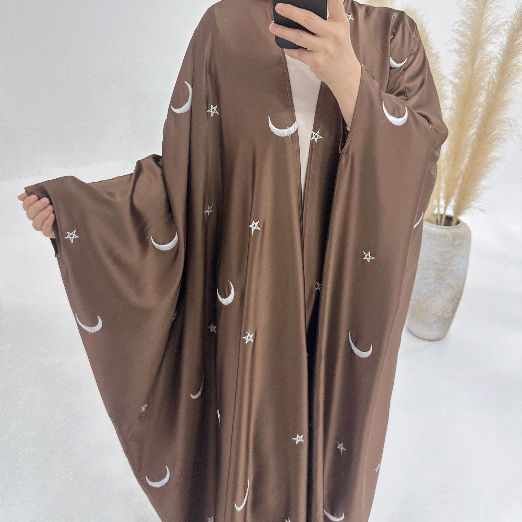 MOA043 EID Abaya Designs Moon&Star Вышивка Открытая Абая