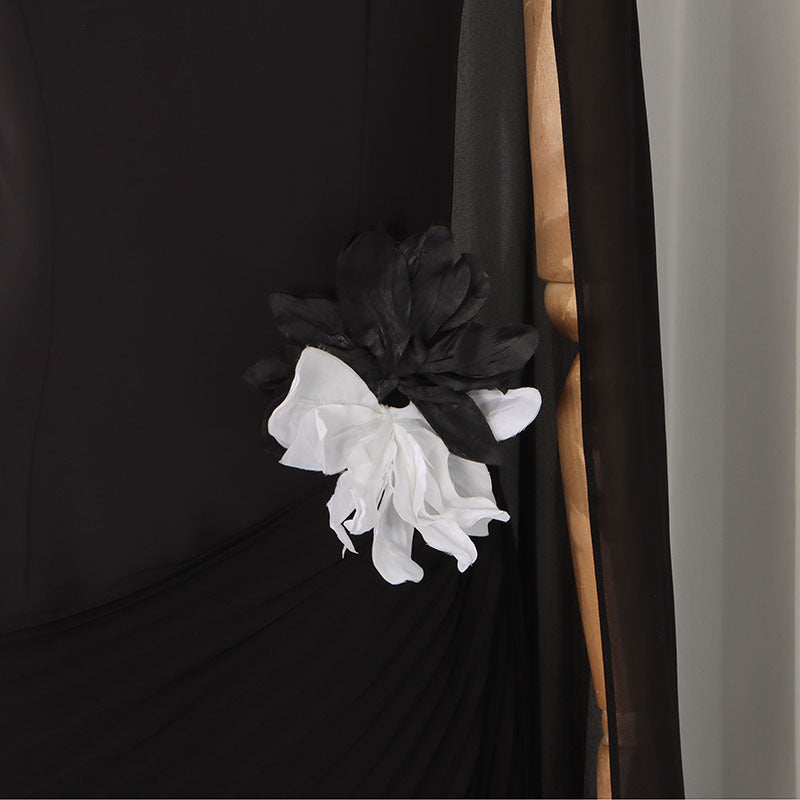 3D Bloemen Taille Avondfeest Maxi Jurk | Doorschijnend Mesh Raglan-Mouw Gown (MS566)