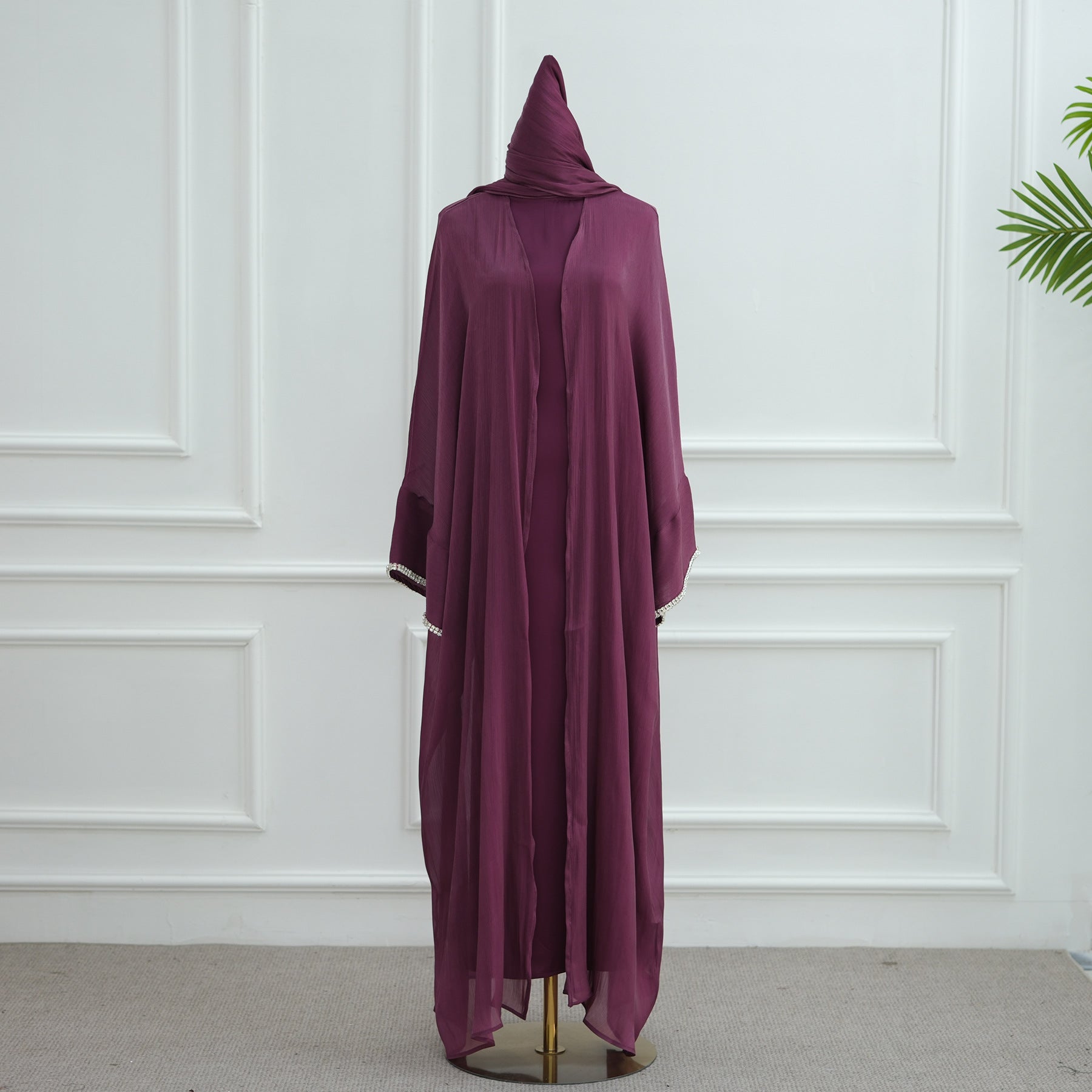 Luxe Beaded Cardigan Abaya | Modest Luxury Evening Wear Beading-Embellished Robes (MOA195)