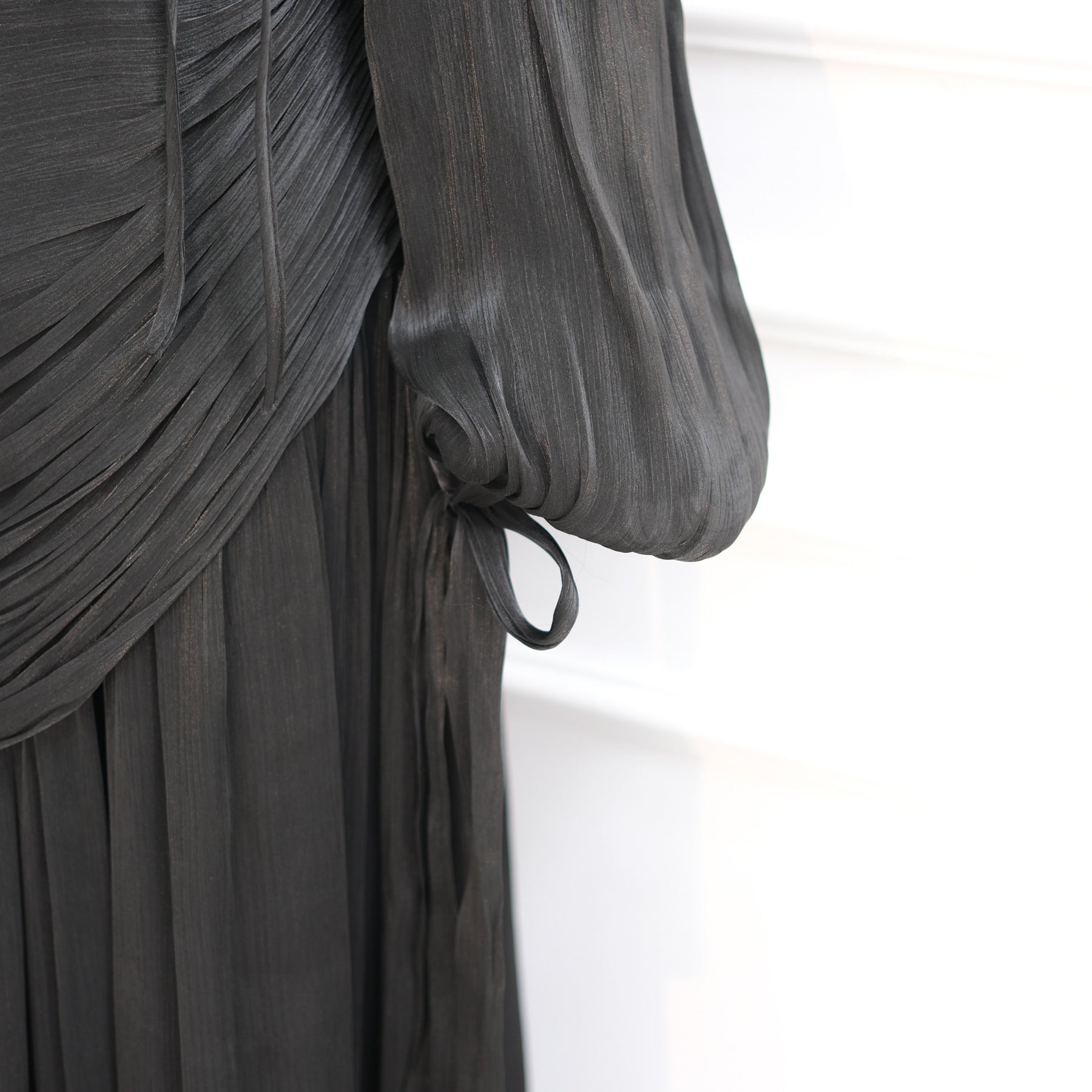 Braided Collar Ruched Fringe Maxi Dress(MS406)