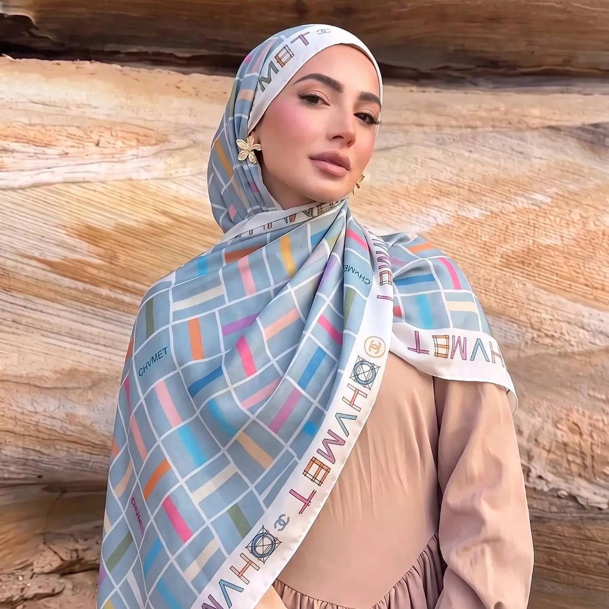 Printed Polyester Twill Hijab | Smooth Long Patterned Scarf(MH264)