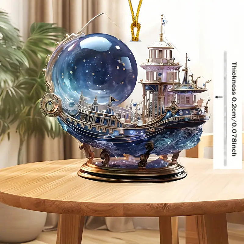 Islamic Crescent with Islamic Motifs Acrylic Desktop Ornament (MAC398)