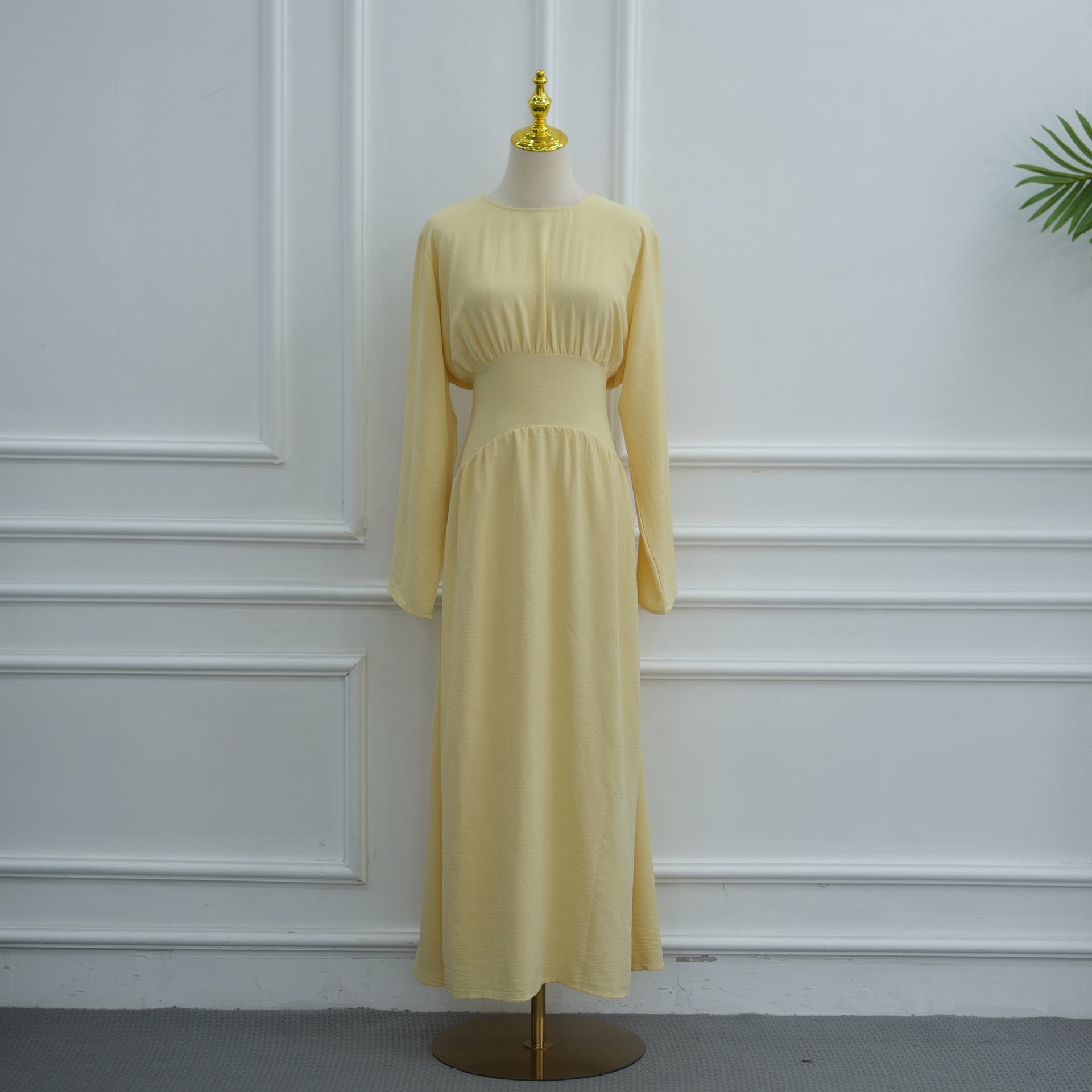 Ice Silk Crinkle Gathered Waist Maxi Dress(MS521)