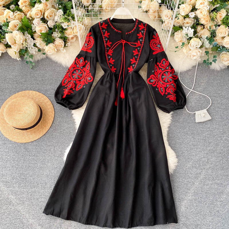 Bohemian Embroidered Linen-Look Maxi Dress(MS435)