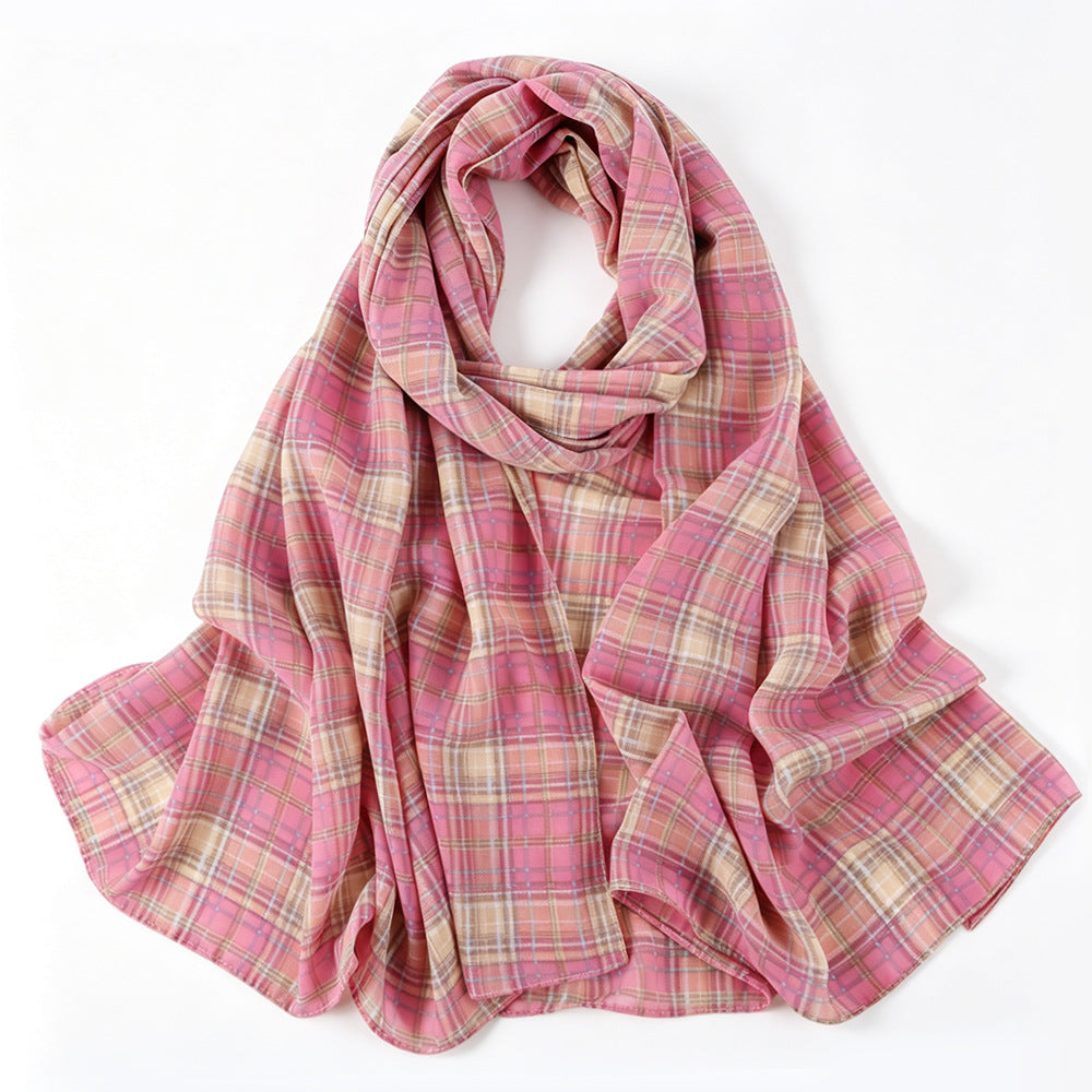 Vintage Tartan Plaid Lightweight Hijab Scarf(MH258)