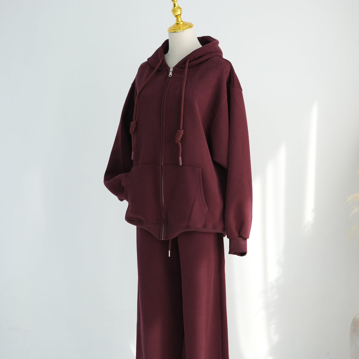 Ensemble Zip-Up Hoodie & Pantalon Jambes Larges | Tenue Athleisure Casual Modeste Deux-Pièces (MS595)