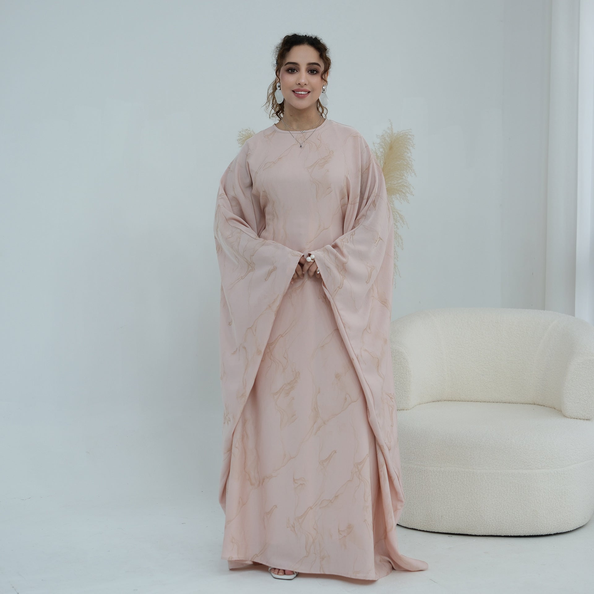 Gold Print Batwing Sleeve Maxi Dress – Modest Maxi Dress