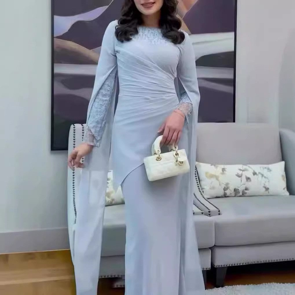 Sequin Embellished Formal Dress | Long Sleeve Ruched Bodycon Dress(MS272)