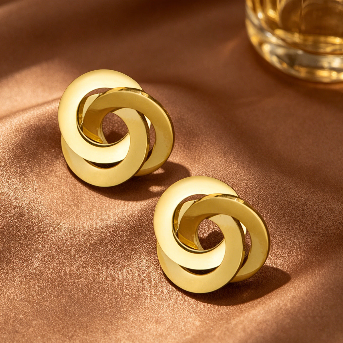 Twisted Triple Hoop Stud Earrings(MAC477)
