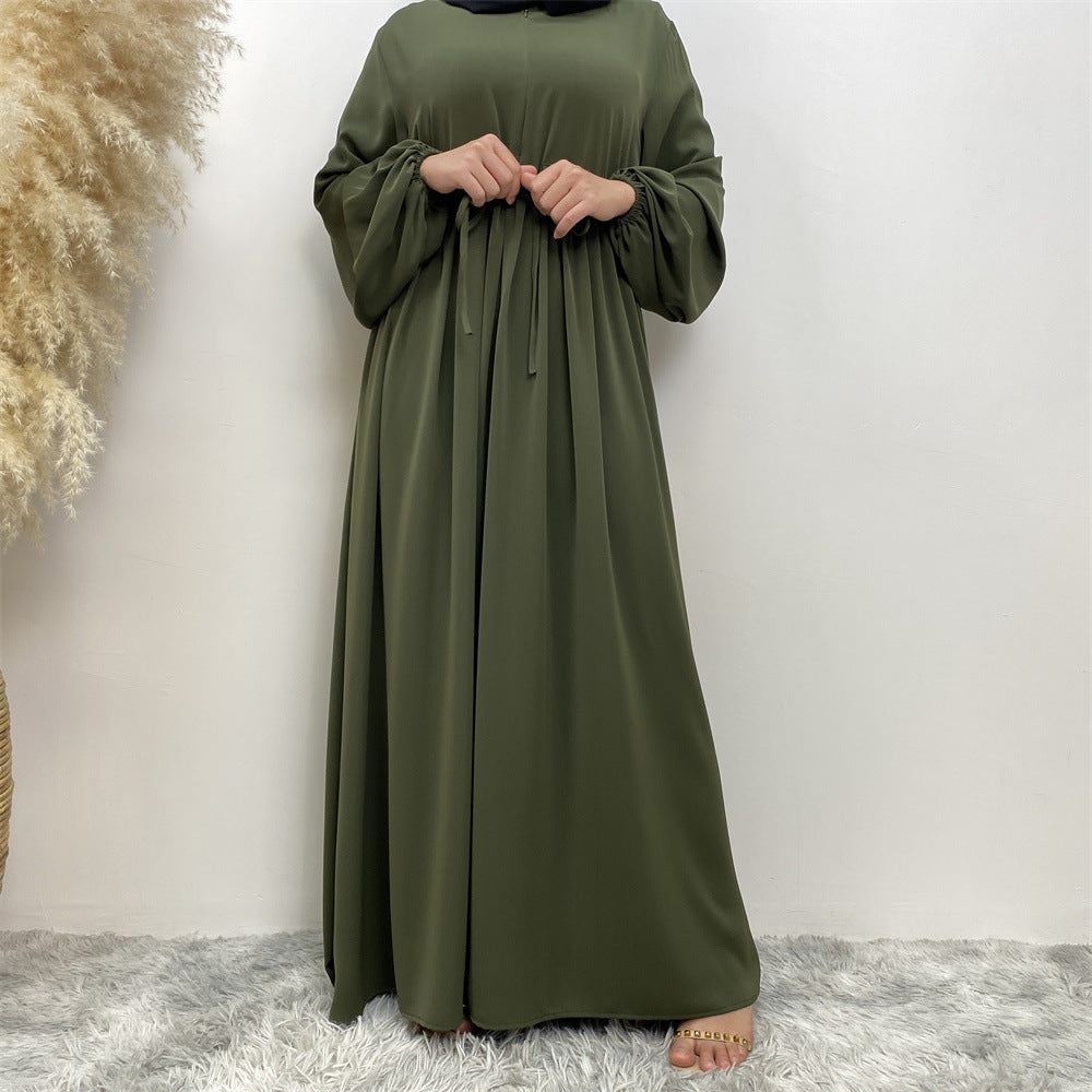 Modest Muslim Stretch Sleeve Front Zipper A-shaped Swing Pendulum Abaya. (MA175)