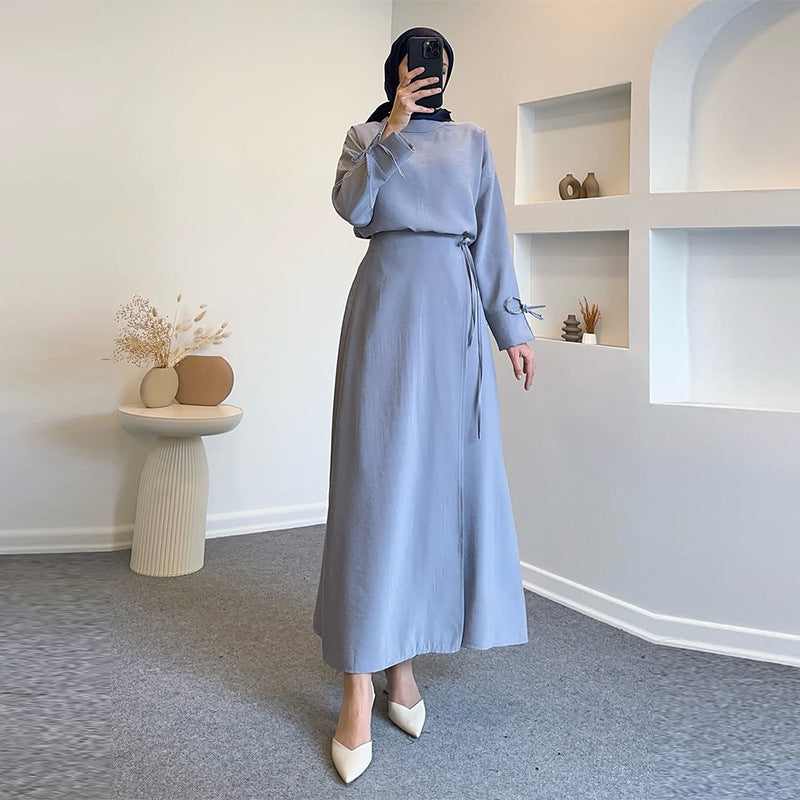 Tie-Cuff Blouse with High-Waist Skirt(MS293)